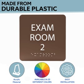 ADA CENTRAL SIGNS - 6" X6" Exam Room 2 Sign - ADA Compliant Tactile Graphics Grade 2 Braille Text Acrylic Wall Signs - Educational Institution Directional Assistance Test Center Door Sign for Schools