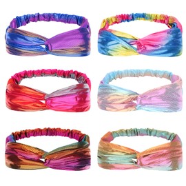 YARIEW 6 Mermaid Knotted Headbands For Girls Little Girl Hair Accessories Kids Knot Headwraps Criss Cross Cute Head Bands Rainbow Metallic Turban Hair Bands Little Mermaid Party Dcorations (Set 1)