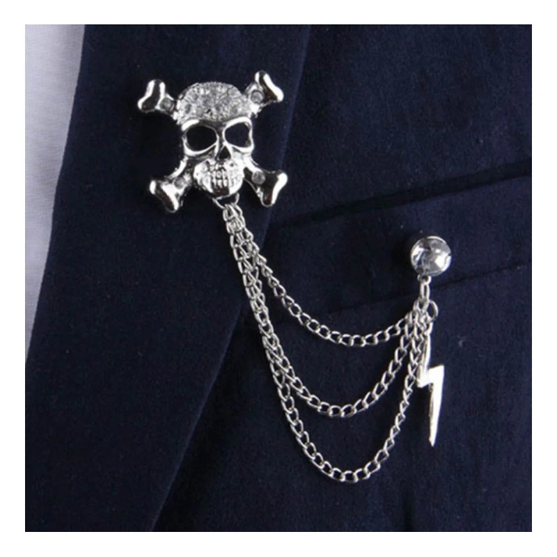 Broche Alfiler Calaveras Con Cadenita Vintage