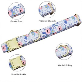 Style Unleashed - Blossom Beauty Dog Collar with Chic Matching Bow, Tailored for All Breeds via Universal Metal Buckle - A Must-Have for Pet Fashion! Blue M