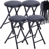 FurnitureR Folding Stools Set of 4, 18-Inch Backless Stool Chairs Collapsible Padded Round Portable for Indoor/Outdoor, Metal Frame, PVC Cushion, No Assembly Required, Black