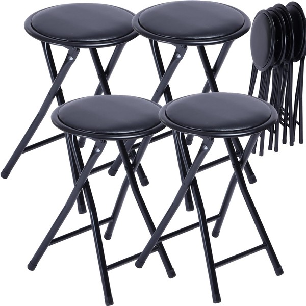 FurnitureR Folding Stools Set of 4, 18-Inch Backless Stool Chairs