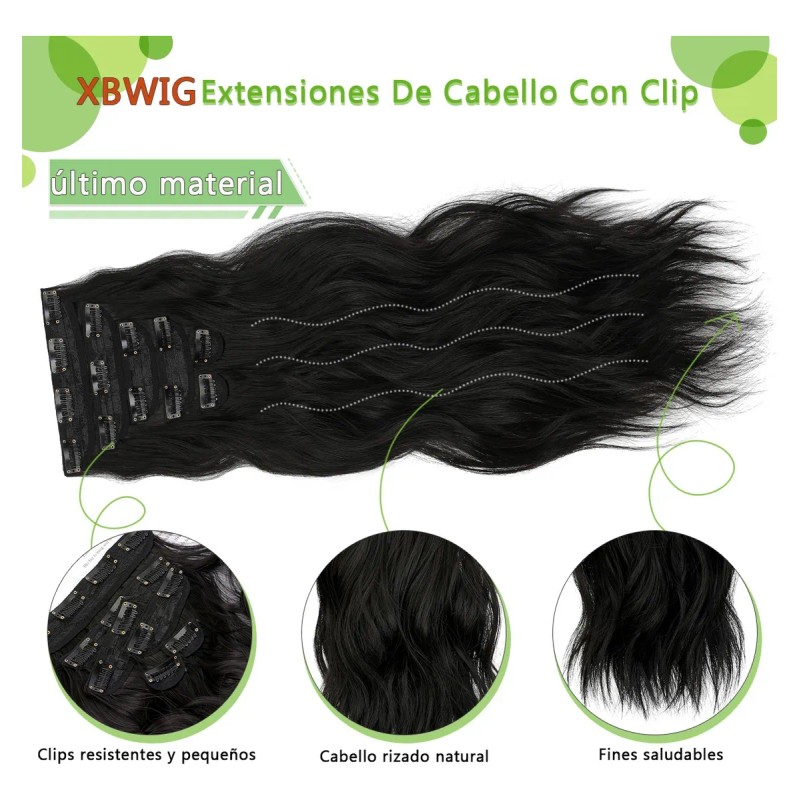 Extensiones De Cabello De Pelo Ondulado Cortinas Clip 6 Pzs