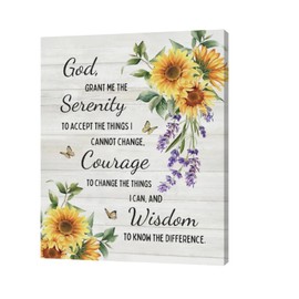 Serenity Prayer Wall Decor Christian Religious Sunflower Pictures Inspirational Bible Verses Scripture Canvas Wall Art God Painting Home Modern Artwork Framed for Living Room Bedroom Office 16x20inch