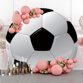 Leyiyi 7.2x7.2ft Soccer Round Backdrop Black and White Round Backdrop Cover Sports Theme Football Background for Kis Boys Man Birthday Party Newborn Soccer Gender Reveal Party Decoration Banner