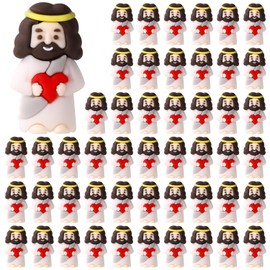 Lyreh 50pcs Tiny Jesus Statue with Red Heart, PVC Material Miniature Easter Figurines Small Mini Valentine Jesus Decor for Easter Day Valentine Day Religious Favor and Decor(White)