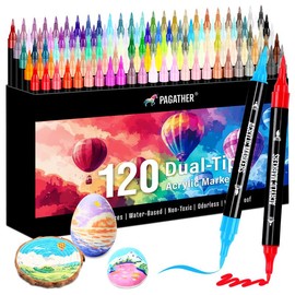 Acrylic Paint Markers, Dual Tip with Fine Tip and Brush Tip Pens for Stone, Wood, Calligraphy, Canvas, Ceramic, Metal, Glass, Rock Painting, DIY Crafts Art Supplies Kit:_120 color