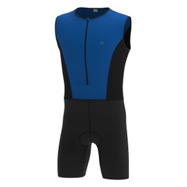 DHERA Men's Trisuit Triathlon padded sleeveless suit Duathlon Running Swimming Cycling skin suit (Colour-Blue, Size-XL)