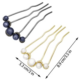4Pcs Pearls Twist Hair Pins French U Shape Hair Side Combs Metal Hair Fork Decorative Hairpins Updo Hair Sticks Clip Accessories for Wedding Brides Bridal Bridesmaids Women Girls
