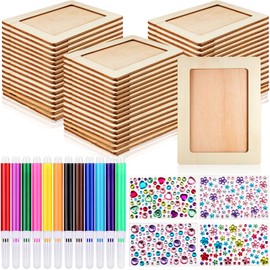 4 Pieces DIY Unfinished 7.9"x5.9" Wooden Picture Frames Painting Craft Kit Includes 12 Pcs Painting Color Pen 4 Sheets Crystal Diamond Stickers for DIY Painting Project, Photo Frame Decoration