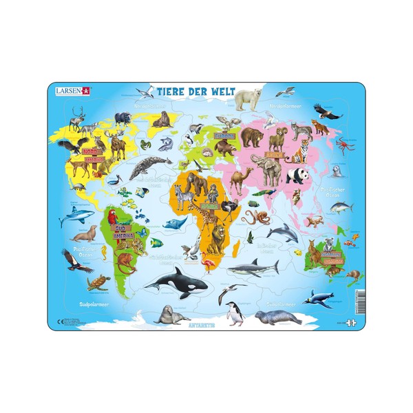 Larsen A34 Animals of the World, German Edition, 28 Piece Boxless Tray & Frame Jigsaw Puzzle