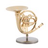 4in Miniature Golden French Horn Replica with Stand Instrument Model