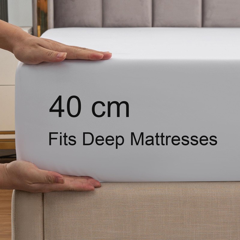 Soifox Double Fitted Sheets 40 cm Extra Deep Pocket White