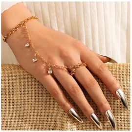 Yheakne Boho Crystal Finger Bracelet Gold Rhinestone Slave Bracelet Minimalist Hand Chain Bracelet Dangle Cz Bracelet Hand Chain Jewelry for Women and Girls