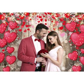 CHAIYA 10x8ft Valentine's Day Photography Backdrop Rustic Wood Red Love Heart Background for Valentine's Day Wedding Bridal Shower Anniversary Romantic Lover Party Decor Banne