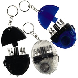 Set of 3 Mini Screwdrivers with LED Light – Handy Keyring Precision Screwdriver DIY Tool with 4 Interchangeable Heads, 100cm Tape & Torch – Each Measure 5 x 5.5X 1.5cm