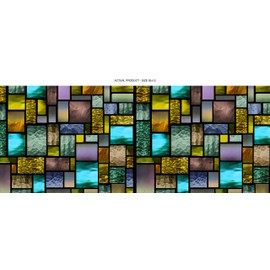 Windowpix 30x12 / 30 x 12 Decorative Static Cling Window Film Solar Stained Glass Geometric Pattern Printed on Clear for Window Glass Panels. UV Protection, Energy Saving.