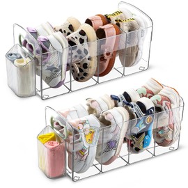 FJZZ 2 Pack Upgraded Kids Shoe Rack, Clear Acrylic Baby Shoe Organizer with Side Anti-Slip Baffle, 4 Sections Toddler Shoe Rack with Socks Storage for Closet Organizers and Storage