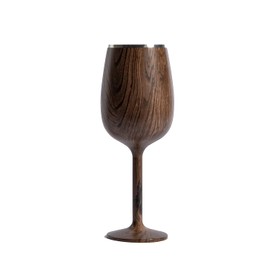 NEWPORT Stemware Collection Premium Vacuum Insulated Stainless Steel Wine Glass, Lightweight Wine Glass, Unbreakable & Drinks Stay Cold, Non-Slip Silicon Base, Cocktail Glasses, 12oz, Dark Walnut