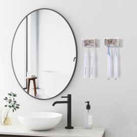 PARKMANI 2 PCS Toothbrush Holders Wall Mounted with Cover, Electric Tooth Brushing Holder for Bathroom, 2 Slots Self Adhesive Toothbrush Organizer, Toothbrush Stand for Family, Kids (2, White Marble)