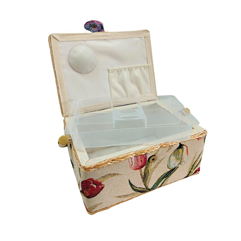 Small Sewing Box Fabric Covered Sewing Box with Compartments Sewing