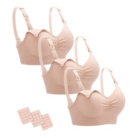 Stelle Nursing Bras Maternity Bra for Breastfeeding Pregnancy Wireless Bralette with Pads, Extenders (3 Almond,XL)