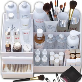 Retoo Make Up Organiser Cosmetic Storage Box 2 Drawers Dressing Table Makeup Storage for Bedroom Bathroom 26.5 x 16 x 11.8 cm White