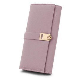 FuninCrea Ladies Purse Leather Women Wallets with 9 Credit Card Slots and ID Window, Large Capacity Womens Purse Long Ladies Wallet with 3 Cash Compartment and Zippered Coin Pocket (Pink)