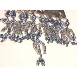 12 pc  Evil Eye with Horse Shoe Protection amulet Keychain Party favors Blue Gif