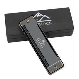 EastRock Blues 10 Holes Harmonica with Harmonica Box Suitable for Professionals and Amateurs, Students and Adults - Black