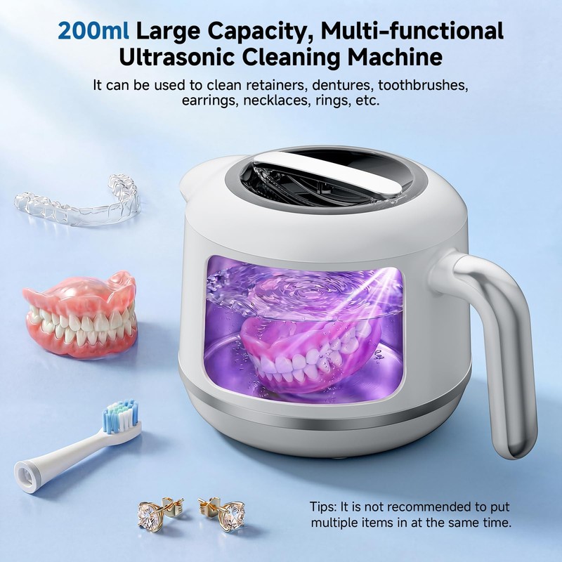 Ultrasonic Retainer Cleaner Machine 45kHz Dental Cleaning Pod 5 Modes