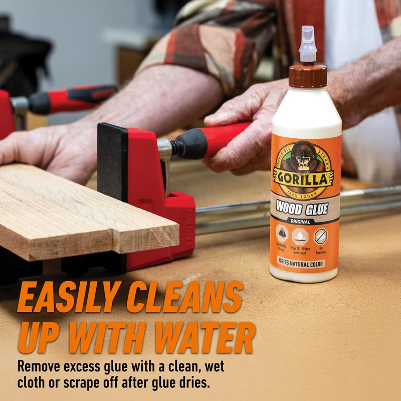 Gorilla Wood Glue, 18 Ounce Bottle, Natural Wood Color, (Pack