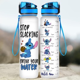Blue Alien 32 Oz Water Track Bottle, Stop Slacking Drink Your Water Water Bottle With Time Marker, Alien Motivational Insulated Water Bottle, Gifts For Cute Alien Lovers