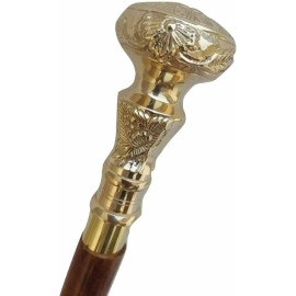 Decor Art International Vintage Brass Handle Victorian Telescope Fold able Wooden Walking Stick Walking