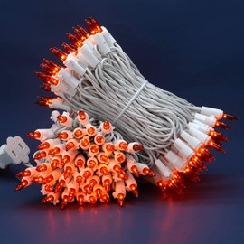 SWEET SHINE Orange Incandescent Christmas Lights, 66 Ft White Wire 200 Mini Lights, UL Certified Holiday String Light, End to End Connectable Indoor & Outdoor Commercial Grade Lights Set (Orange)