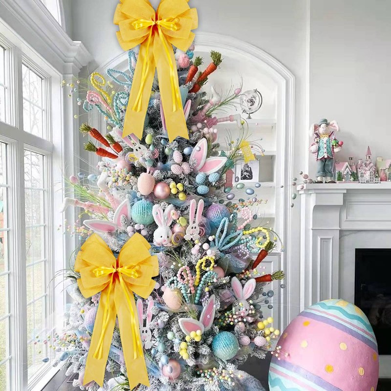 2 Pcs Large Yellow Christmas Wreath Bow Decor,Summer Tree Topper