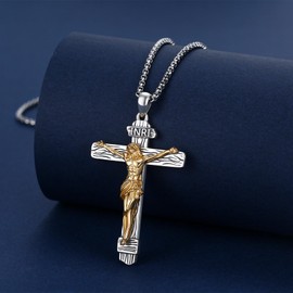 StoryEtain Jesus Kreuz Kette 925 Sterling Silber Kreuz Anhänger Jesus Christus Kruzifix Halskette Religiöser Amulett Schmuck Geschenke für Herren Damen Christian