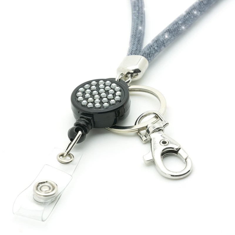 CKB LTD Grey Sparkle Lanyard Rhinestone Silver Glitter Crystal Gems
