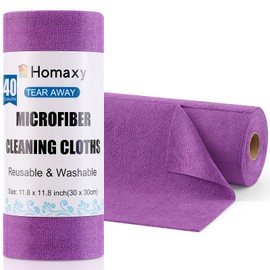 Homaxy Microfiber Cleaning Cloth Roll, 40 Pack Reusable Tear Away Towels, 11.8" x 11.8", Ultra Absorbent and Lint Free Cleaning Rags Towels for Car, House, Kitchen, Purple