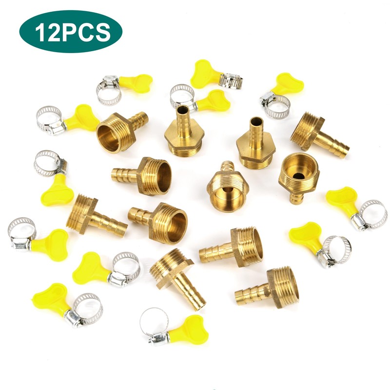 Brass Pipe Adapter, 12 Pieces 10 mm Barb x 3/4