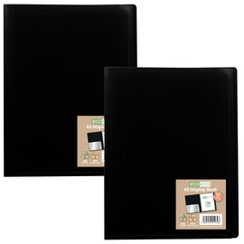 eco-eco A5 100% Recycled 80 Pocket Black Flexible Cover Portfolio Book Folder Display Book, Pack of 2 Folders, eco164x2