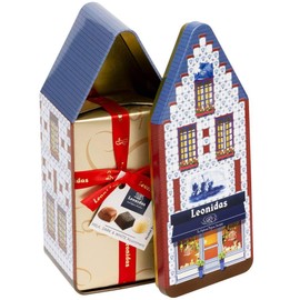 Leonidas House Tin Gift Box, 550g, Two Beautiful Colours (White)
