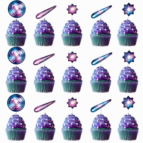 Decoración iridiscente para cupcakes, diseño de estrella centelleante, galaxia espacial, estrellas, meteoritos, para bodas, baby shower, fiesta de cumpleaños, decoración de tartas. Suministros de fiesta