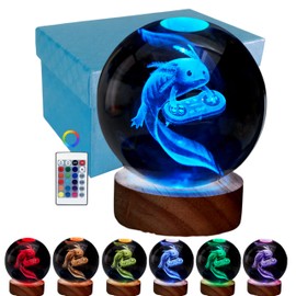 DIGFPWT Axolotl Crystal Ball Night Light, 3.15 Inch 3D Axolotl Crystal Lamp with LED Wooden Base, 16 Colors Change with Remote Control, Gift Box Packing, Gifts Ideas for Friends (Axolotl E)