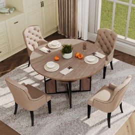 GarveeHome Round Dining Table for 4-6 People, 59 Inch Wood Kitchen & Dining Room Table with Pedestal Base, Adjustable Feet, Space Saving Farmhouse Circle Dinner Table for Living Room, Walnut