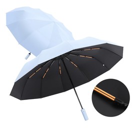 Maibar Umbrella Windproof Strong, 24 Ribs Waterproof Umbrella, Folding Travel Umbrellas, Wind proof Parasols for Men and Women (Light Blue)