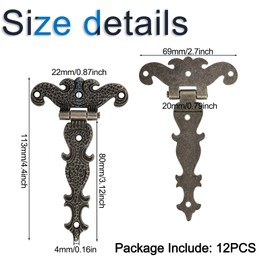 INCREWAY Antique Folding T-Hinges,12PCS Bronze Decorative Hinges Retro Carved Hardware for Doors Cabinet Cupboard