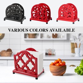 Jogreful Vintage Metal Napkin Holder Cast Iron Square Napkin Holder Organizer for Kitchen Restaurant Home Decor, Red