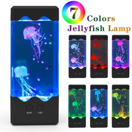 NIUFAN Jellyfish Lamp, LED Jelly Fish Aquarium Tank Night Light 7 Color Changing Mood Lamp for Home Office Decor, Birthday Christmas Gifts for Kids Women Men Square（Black）