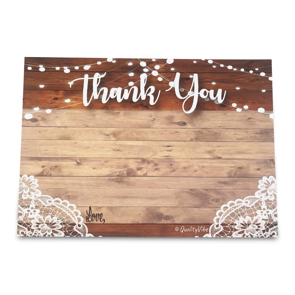 25 Thank You Cards Thick Rustic Style With 25 Envelopes